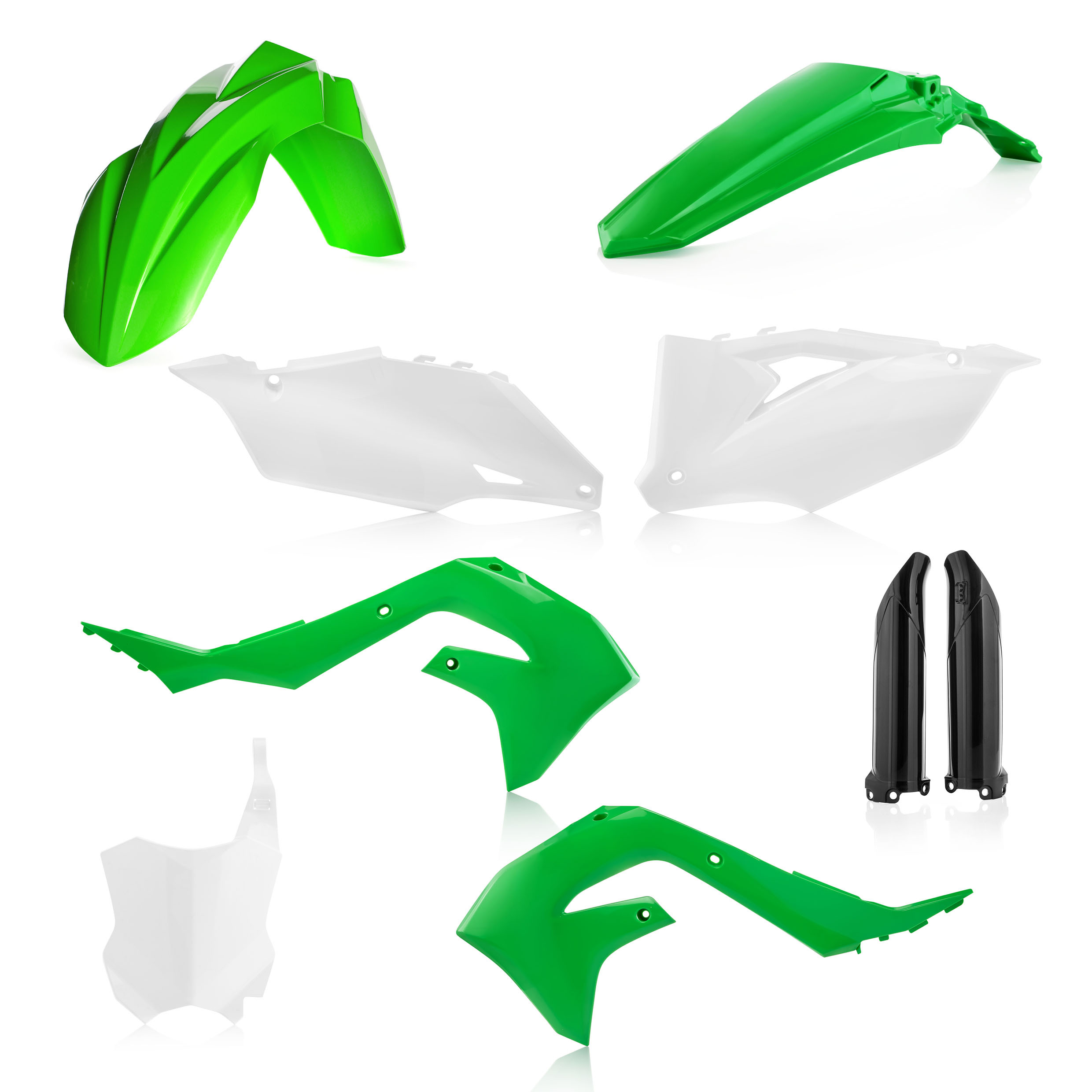 Full Plastic Kit - Green/White/Black Original 2019 - Fits Many 19-23 Kawasaki 250/450/X - Click Image to Close