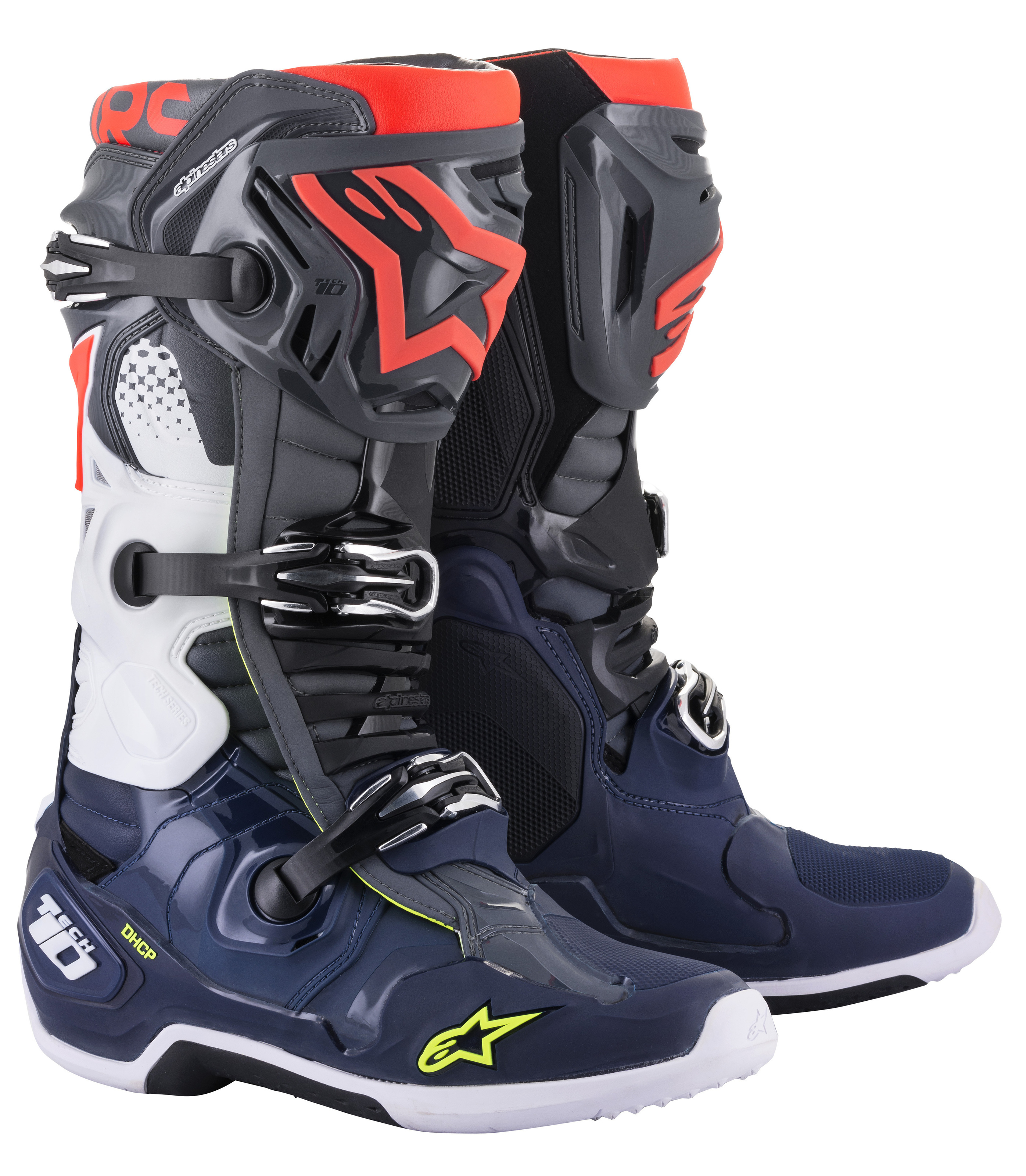 Tech 10 Boots Dark Grey/Dark Blue/Neon Red US 08 - Click Image to Close