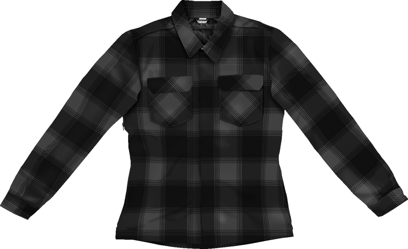 ICON Women's Fallblock CX Flannel Jacket Black/Gray L - Casual look, full motorcycle protection - Click Image to Close