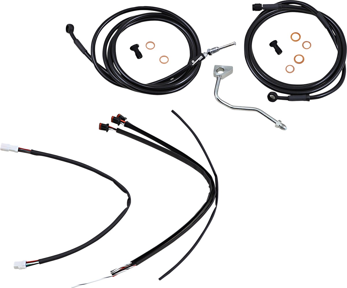 Extended Black Control Cable Kit for 14" Gorilla Bars - Fits 17-20 Harley Davidson Road King & Road Glide models - Click Image to Close