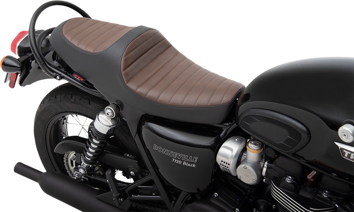 Predator Classic Vinyl 2-Up Seat Black/Brown - Bonneville T100/120 - Click Image to Close