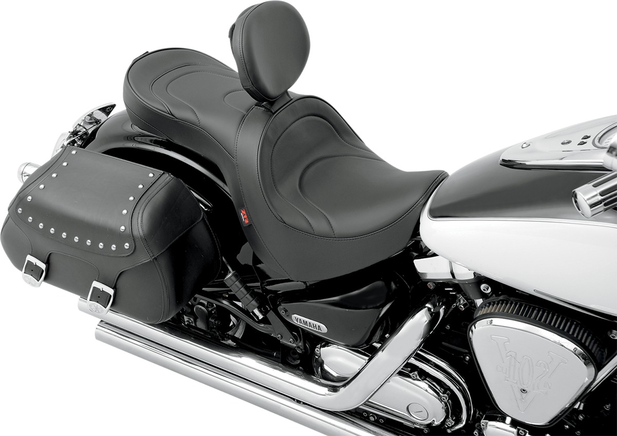 Mild Stitched Vinyl 2-Up Seat Black Low w/Backrest - For Yamaha Road Star - Click Image to Close