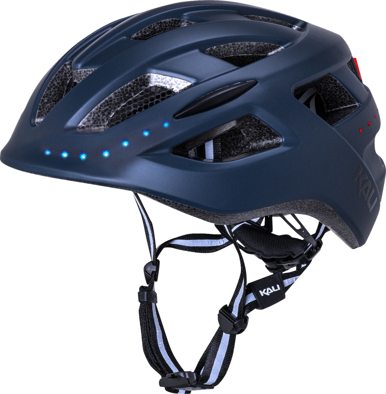 Central Lit Solid Bicycle Helmet - Matte Navy - S/M - S/M Light Helmet Front Led Blue Rear Red - Click Image to Close