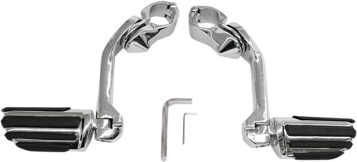 Tapered/Ribbed Clamp-On Highway Bar Footpegs w/Mount 11/4" Chrome - Click Image to Close