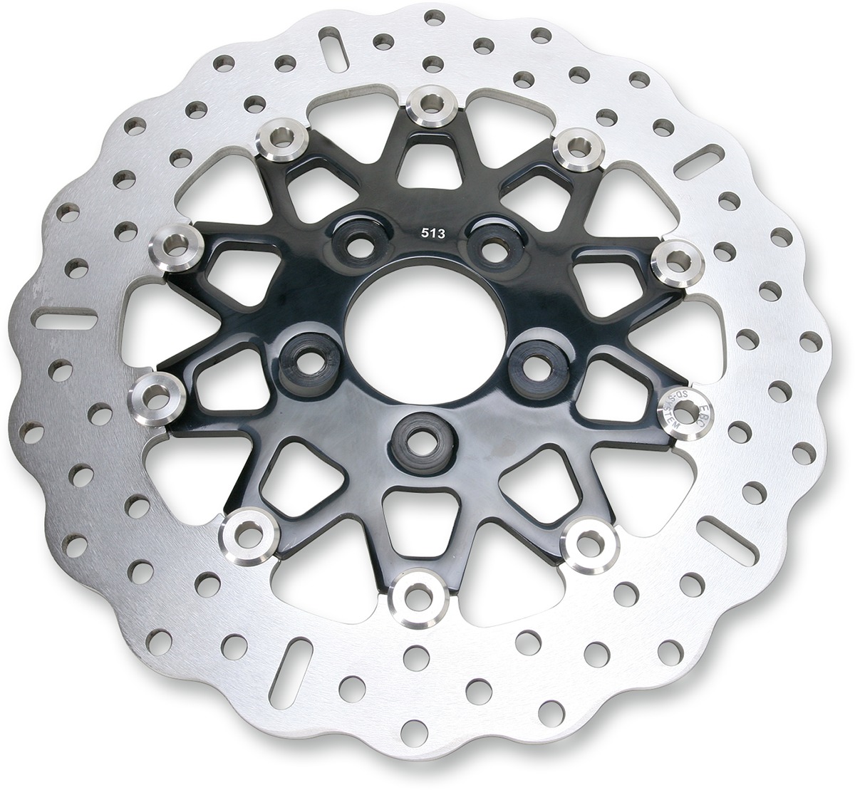 Black Chrome Contour Floating Brake Rotor - 10 Button Contour Floating Brake Rotor - Black Chrome Center - Click Image to Close