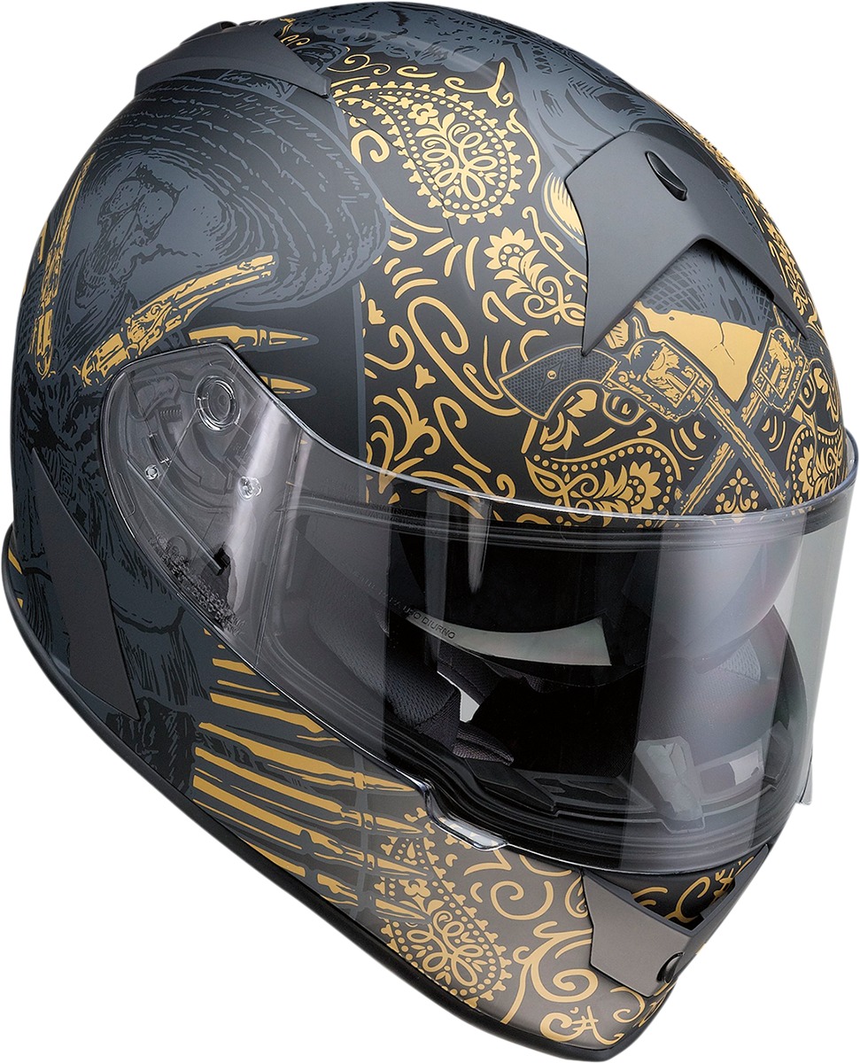 Z1R Warrant Sombrero Helmet Black/Gold - Large - Full-face helmet with drop-down sun visor - Click Image to Close