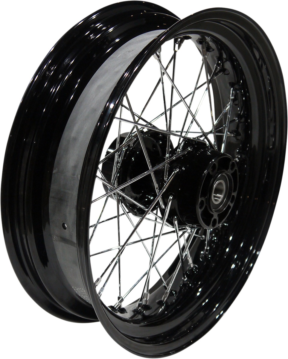 17x4.5 Laced Wheel - Black Hub w/ Black Rim - Side Valve Hole - for 08-17 FXD/FXDWG (w/o ABS) - Click Image to Close