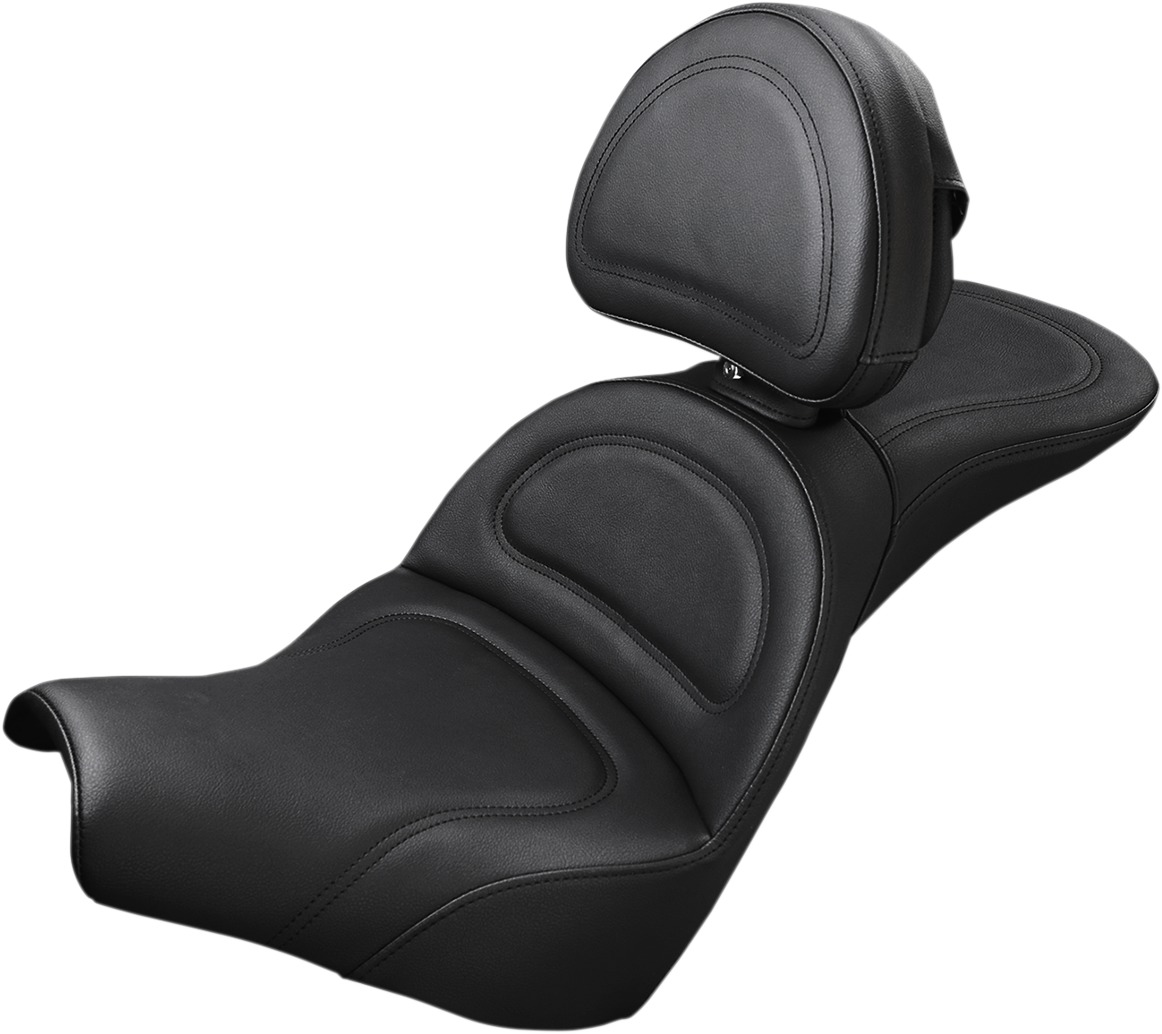 Explorer Stitched 2-Up Seat Black Gel w/Backrest - For Harley FXBB - Click Image to Close