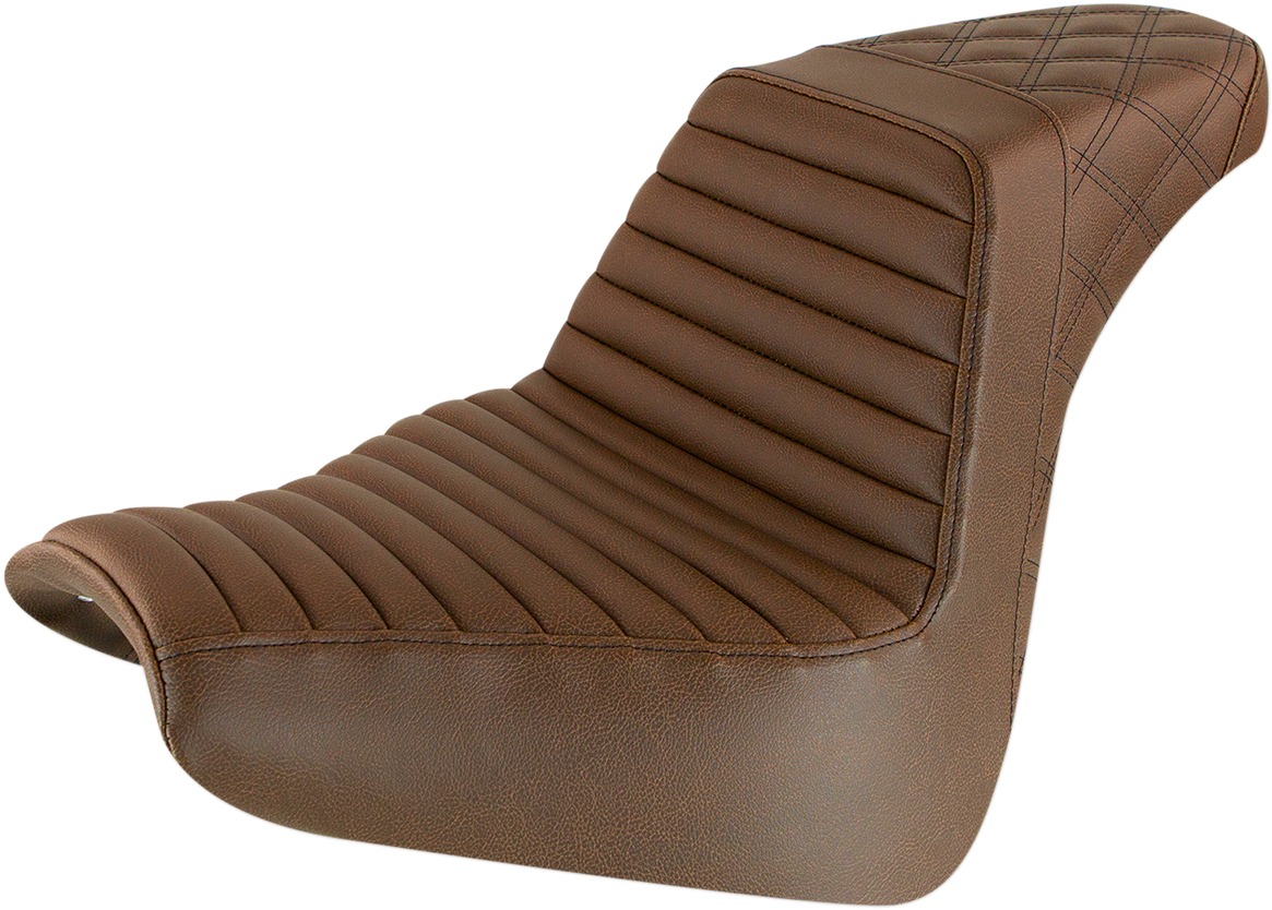 Step-Up Tuck and Roll 2-Up Seat Brown - For 18-20 Harley FXBR/S - Click Image to Close