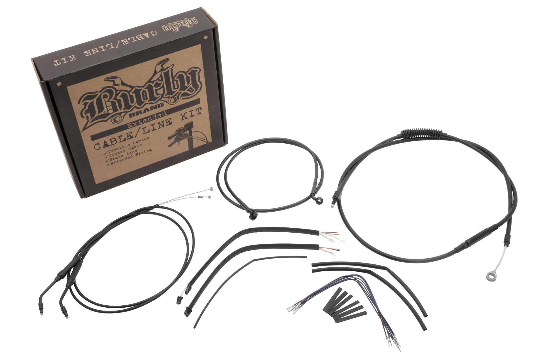 Extended Black Control Cable Kit 12" Tall Apehangers - Click Image to Close