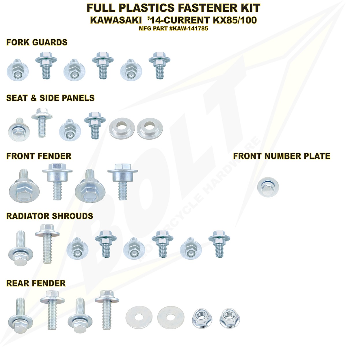 Full Plastic Fastener Kit - For 2014+ Kawasaki KX100 KX85 - Click Image to Close