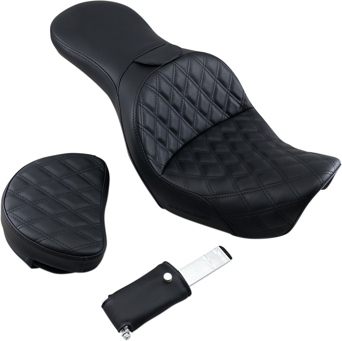 Explorer 2-Up Seat Black w/Backrest - For 06-17 Harley Dyna - Click Image to Close