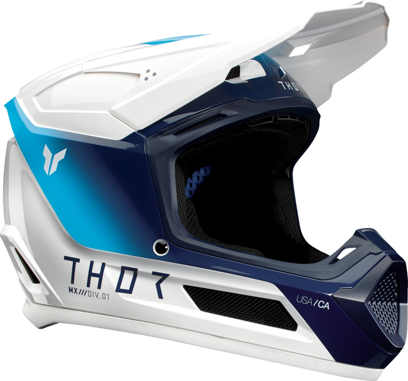 Thor Youth Fleet Storm Helmet Small White/Navy - MX helmet with ERT for youth riders - Click Image to Close