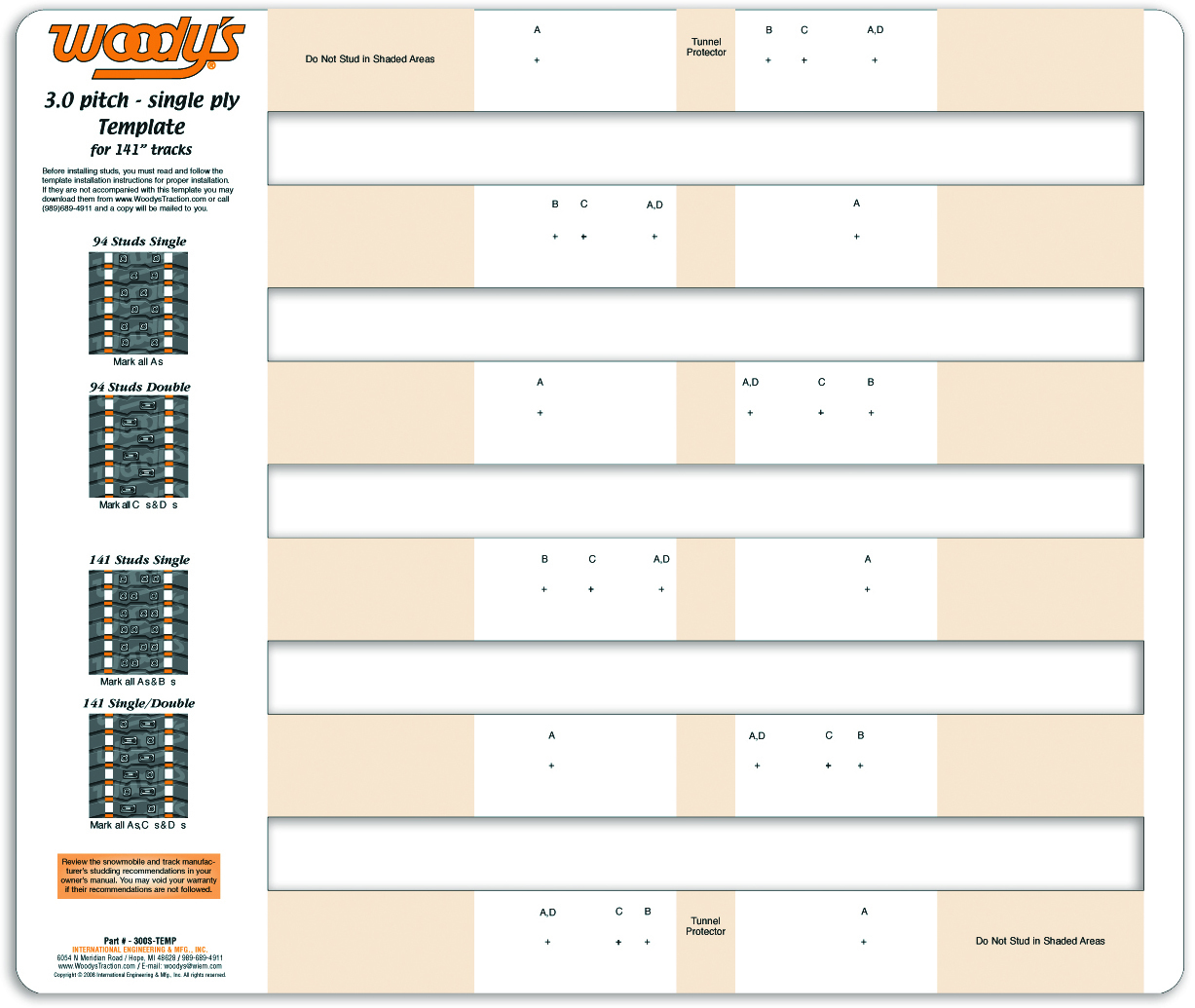 Stud Template 3.0" Pitch Single PLY - Click Image to Close