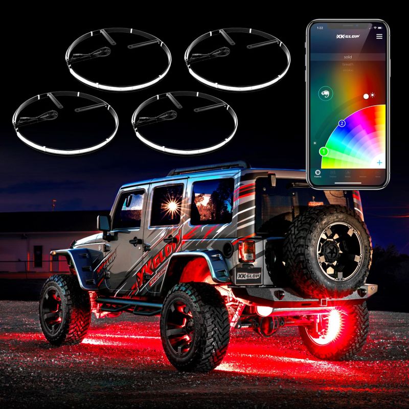 Wheel Ring Light Kit XKchrome App controlled w/ Turn Signal Function 4pc 15In - Click Image to Close