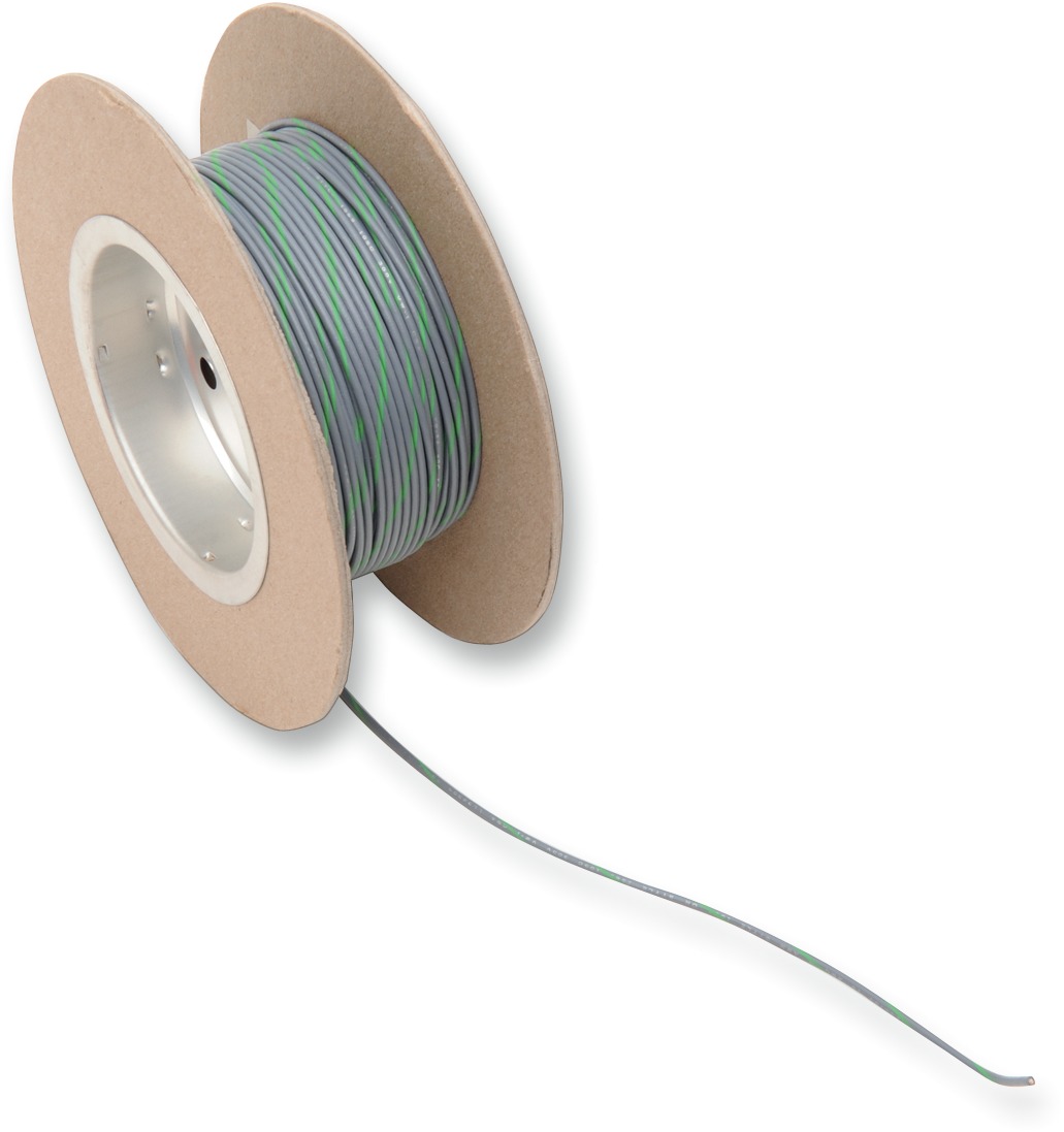 Gray / Green 18 Gauge OEM Color Match Primary Wire - 100' Spool - Click Image to Close