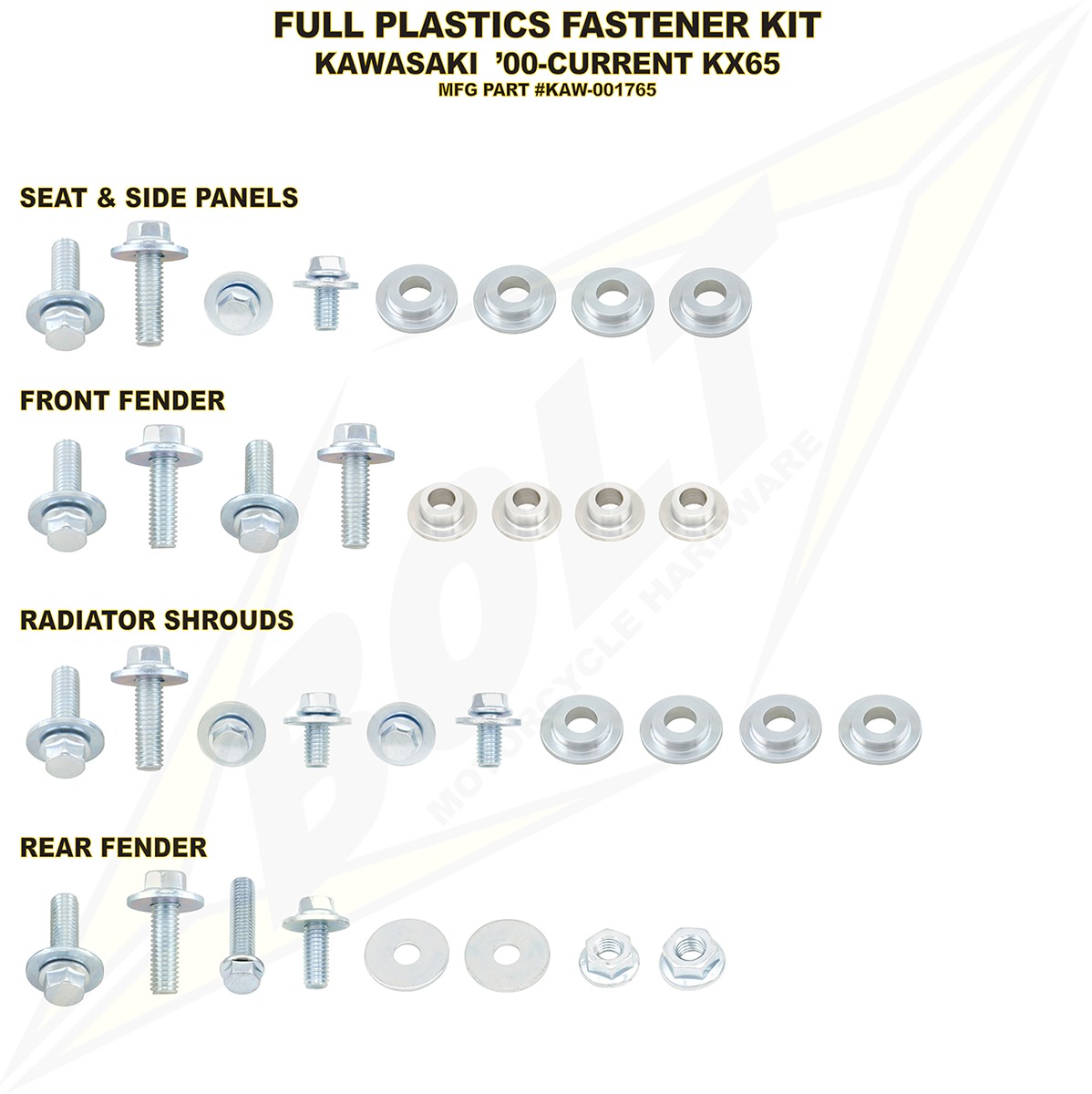 Full Plastic Fastener Kit - For 00-23 Kawasaki KX65 - Click Image to Close