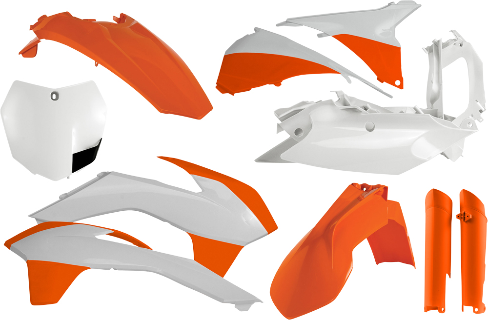 Full Plastic Kit - Orange/White - Fits Many 13-14 KTM 125-450 - Click Image to Close