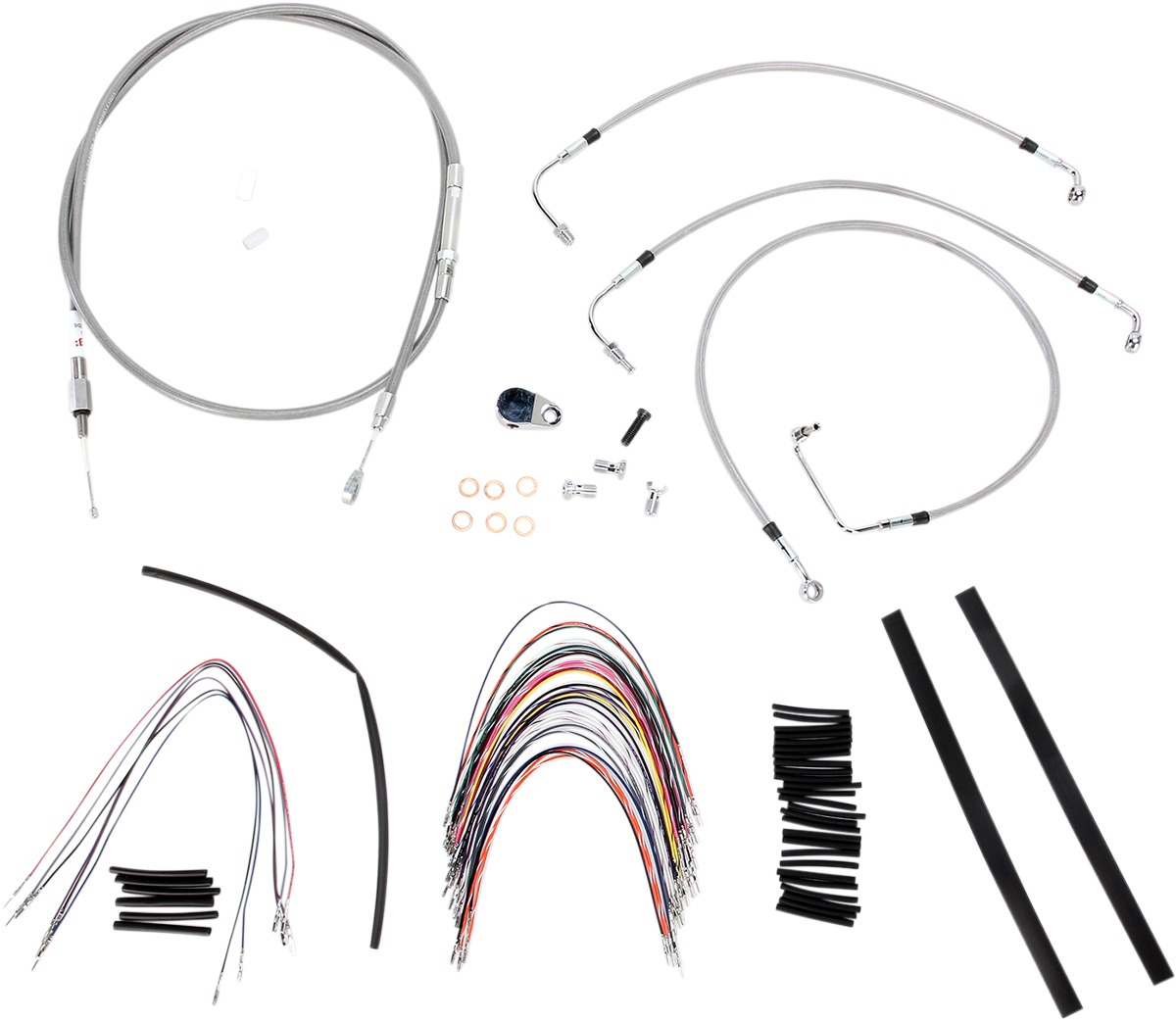 Extended Braided S.S. Control Cable Kit for Baggers - 14" tall bars (non-ABS) - Click Image to Close