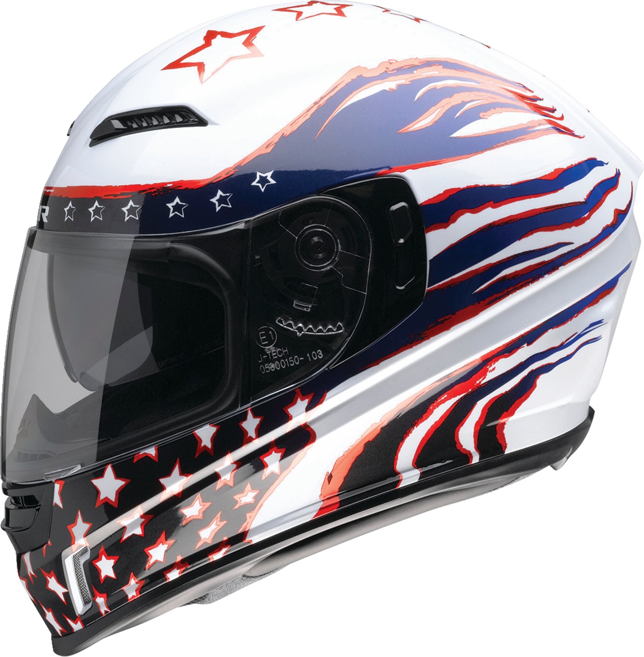 Z1R Jackal Patriot Helmet XS Blue/White/Red - Full Face Helmet with Drop Down Sun Visor - Click Image to Close