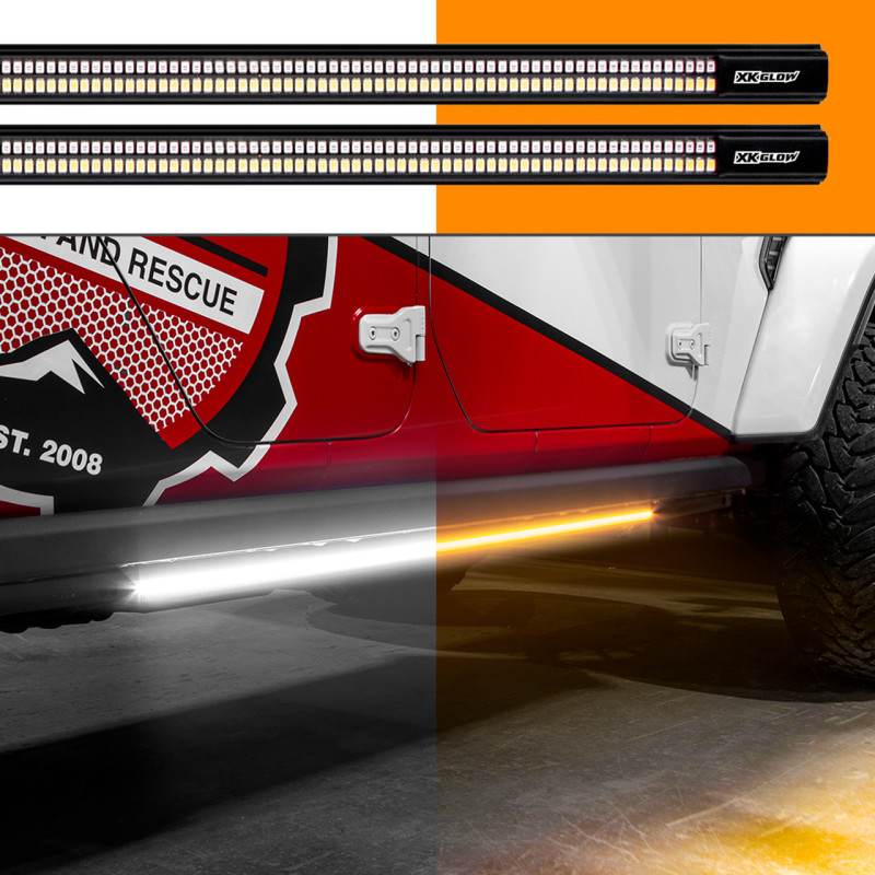 XK Glow Jeep & Truck Running Board Light w/ Turn Signal 2x60in White + Amber - Click Image to Close