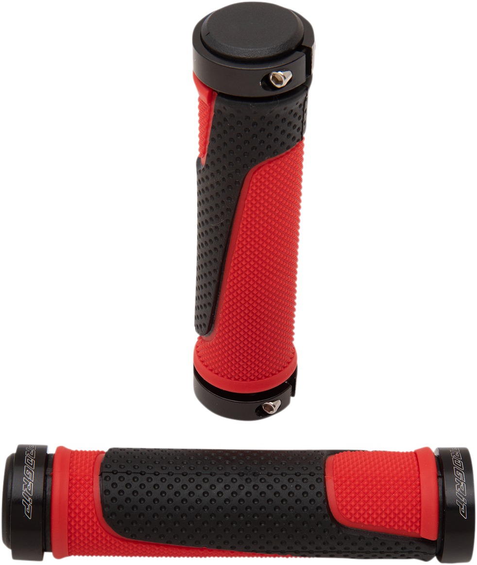 Red & Black 997 Lock-On Open End Locking ATV Grips w/ End Plugs - Also fits Watercraft & MTB - Click Image to Close