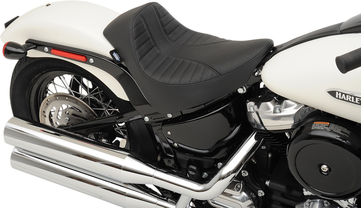 EZ Mount Scorpion Stitched Vinyl Solo Seat - Black - For Harley FLDE FLHC - Click Image to Close