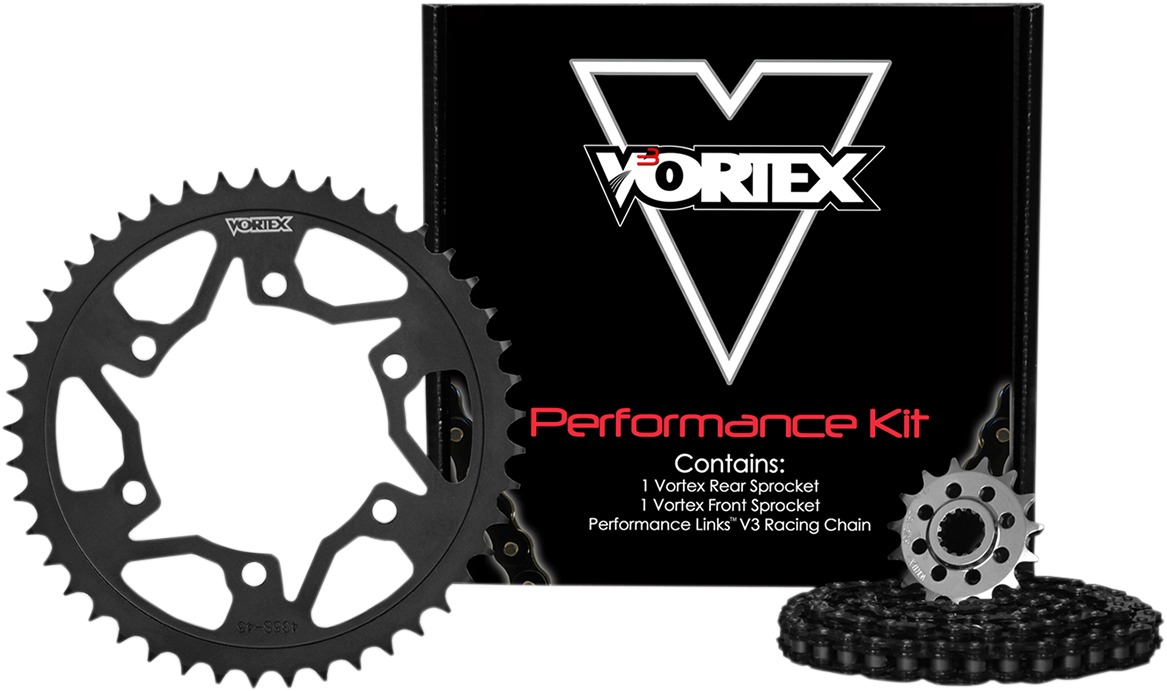 V3 Chain & Sprocket Kit Black SX Chain 525 16/43 Black Steel - For 15-19 Yamaha FZ-07, MT-07, XSR700 - Click Image to Close