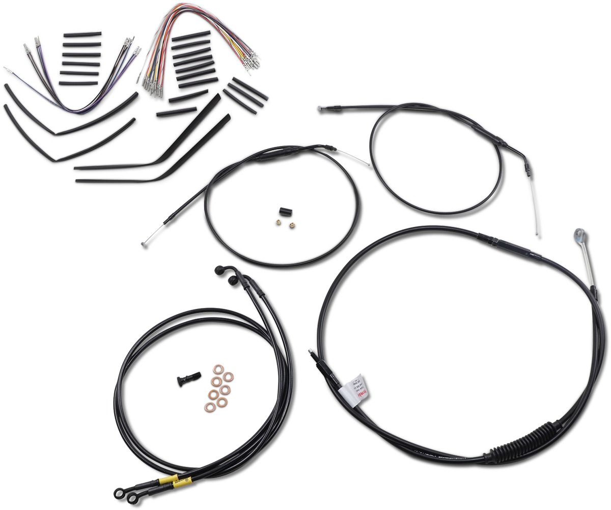 Extended Black Control Cable Kit for 14" Apehanger Bars - For 08-11 HD FXDF Fat Bob - Click Image to Close