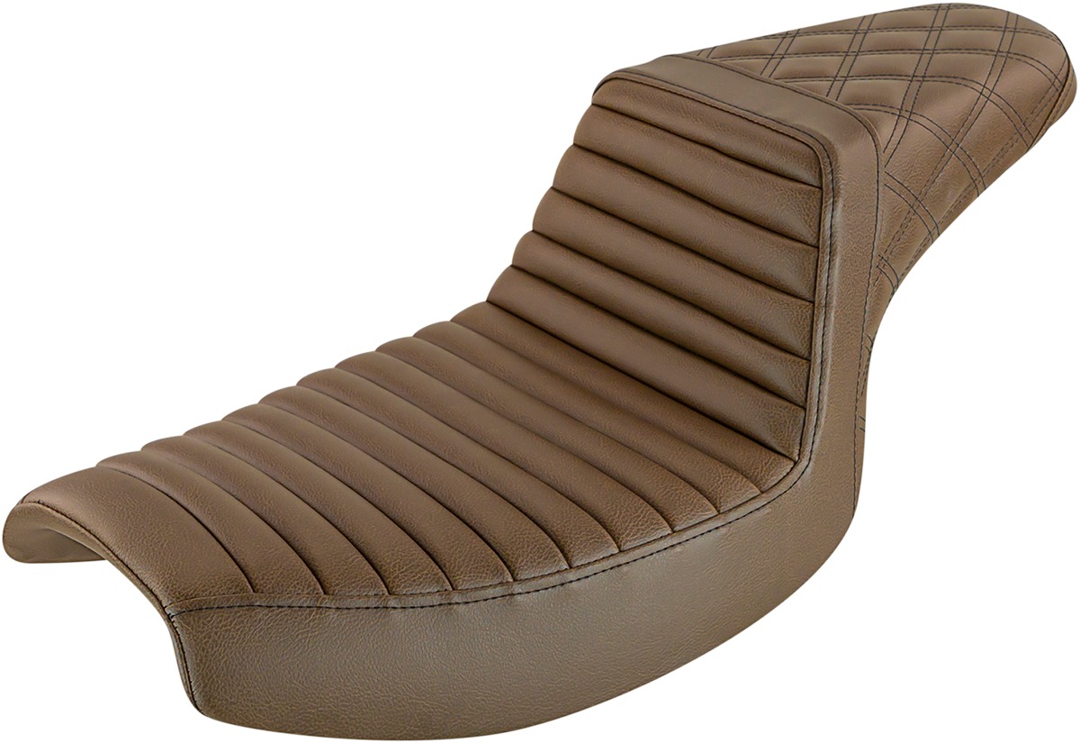 Step-Up Tuck and Roll 2-Up Seat Brown - For 82-94 Harley FXR - Click Image to Close