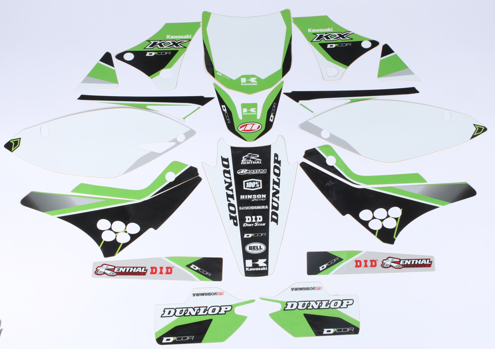 Kawasaki Raceline Graphics Complete Kit Black Backgrounds - For 09-12 KX250F - Click Image to Close