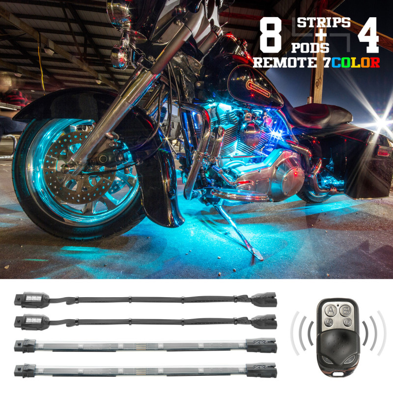 Flex Strips 7 Color LED Accent Light MC/ATV Kit (8xCompact Pods + 4x10In) - Click Image to Close