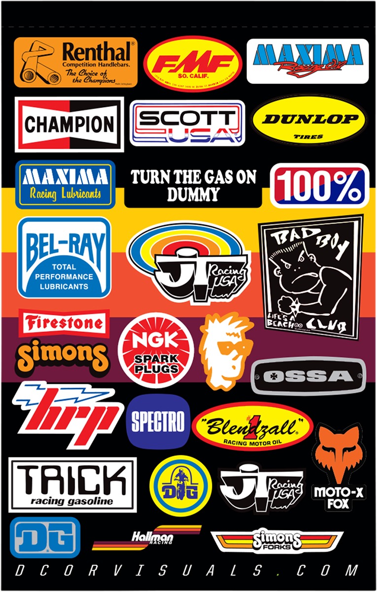 Throwback MX Universal Decal Sheet - 12 mil Ultracurve Vinyl - Click Image to Close