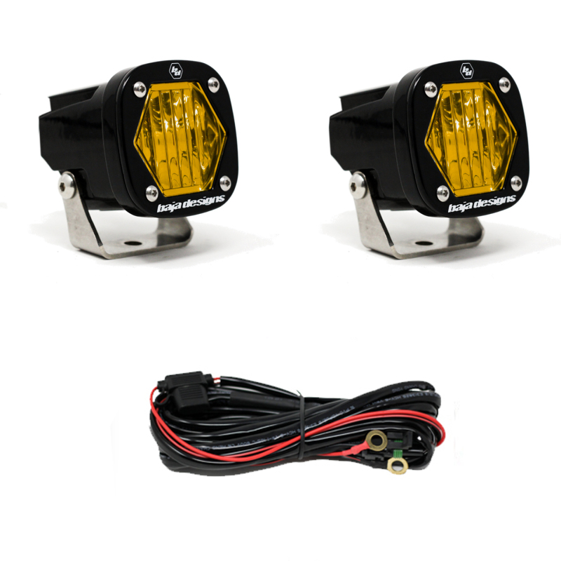 S1 Amber Wide Cornering LED Light w/ Mounting Bracket Pair - Click Image to Close