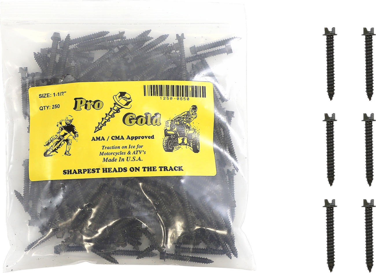 1-1/2" PRO Gold Screws, Coarse - 250 Pack - Motorcycle & ATV Ice Racing Studs - Click Image to Close