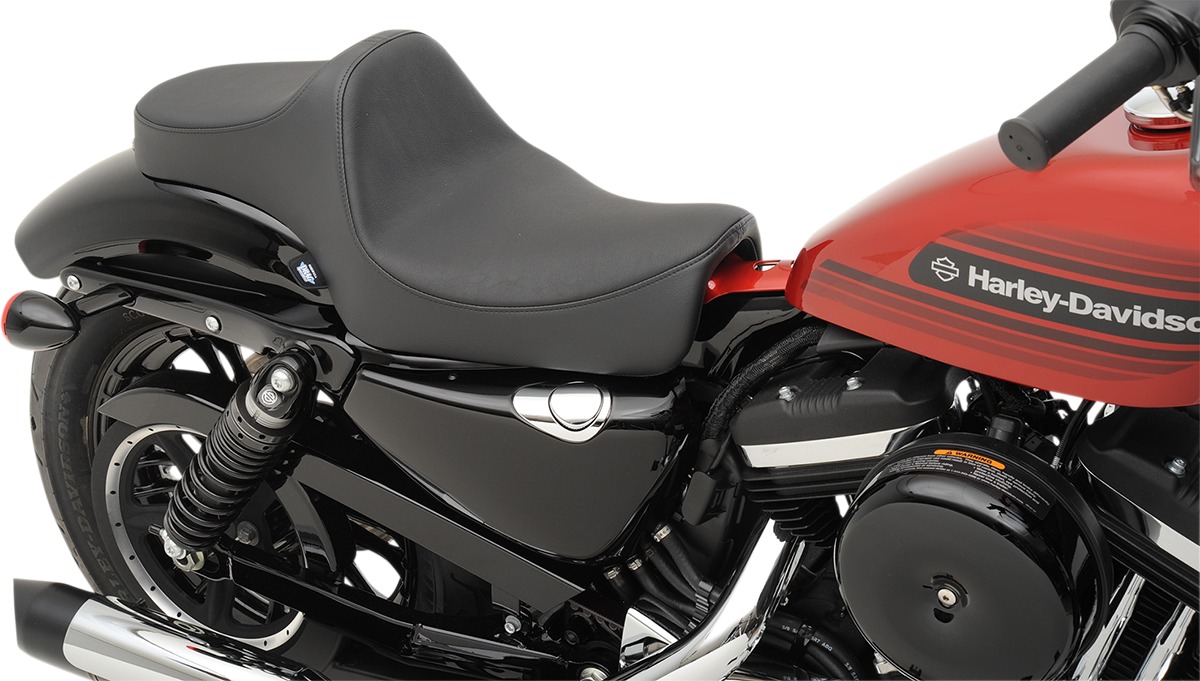 Predator Smooth Vinyl 2-Up Seat Black Foam - For 04-20 Harley XL - Click Image to Close