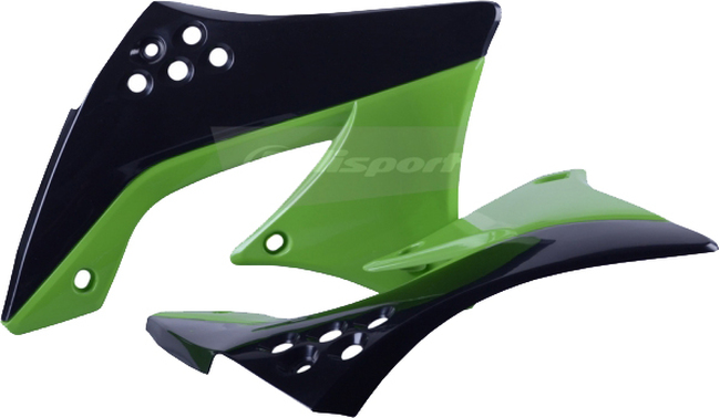 Radiator Shrouds - Black/Green - For 09-11 Kawasaki KX450F - Click Image to Close