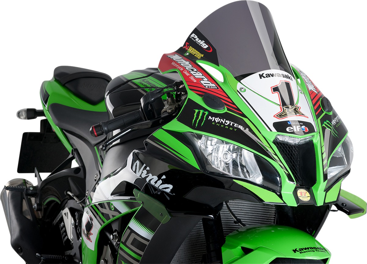 14-1/4" Dark Smoke Racing Windscreen - For 16-20 Kawasaki ZX-10R - Click Image to Close