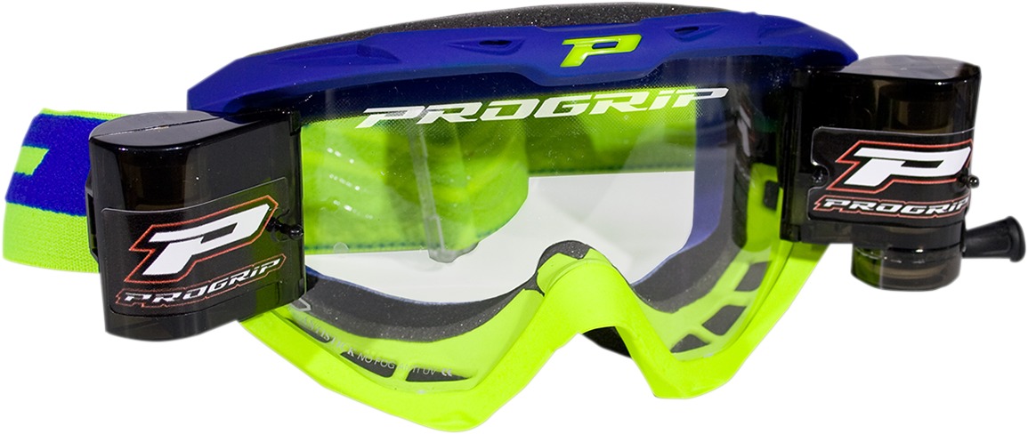 3450 Yellow / Blue Riot Goggles - Light Sensitive Lens w/ Roll-Off System - Click Image to Close