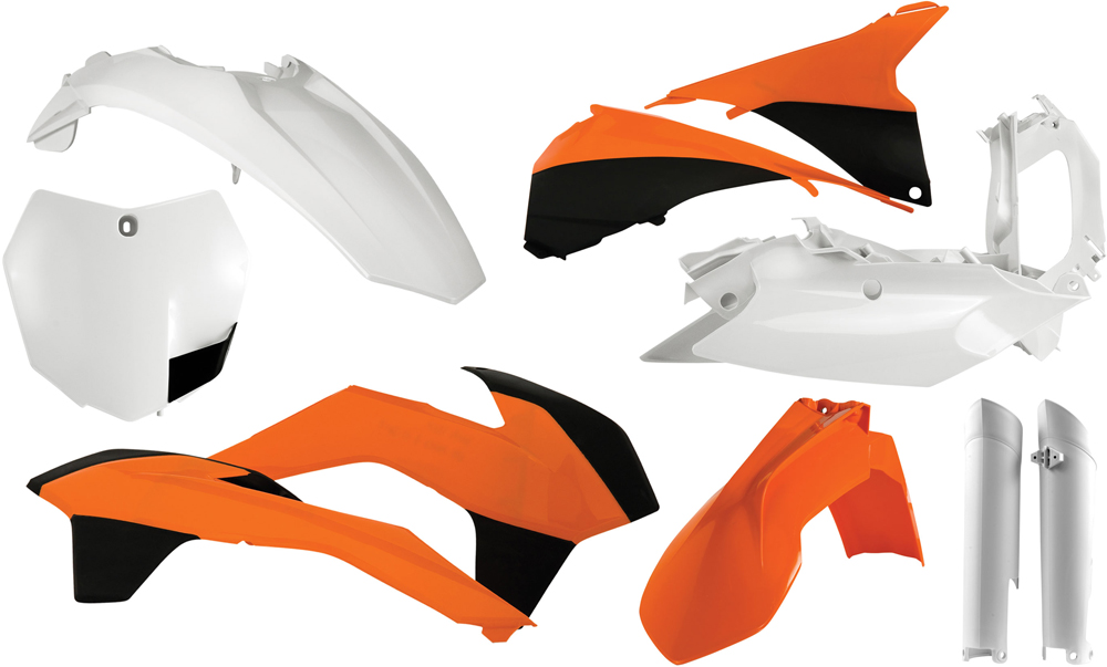 Full Plastic Kit - Orange/White/Black Original 2014 - Fits Many 13-14 KTM 125-450 - Click Image to Close