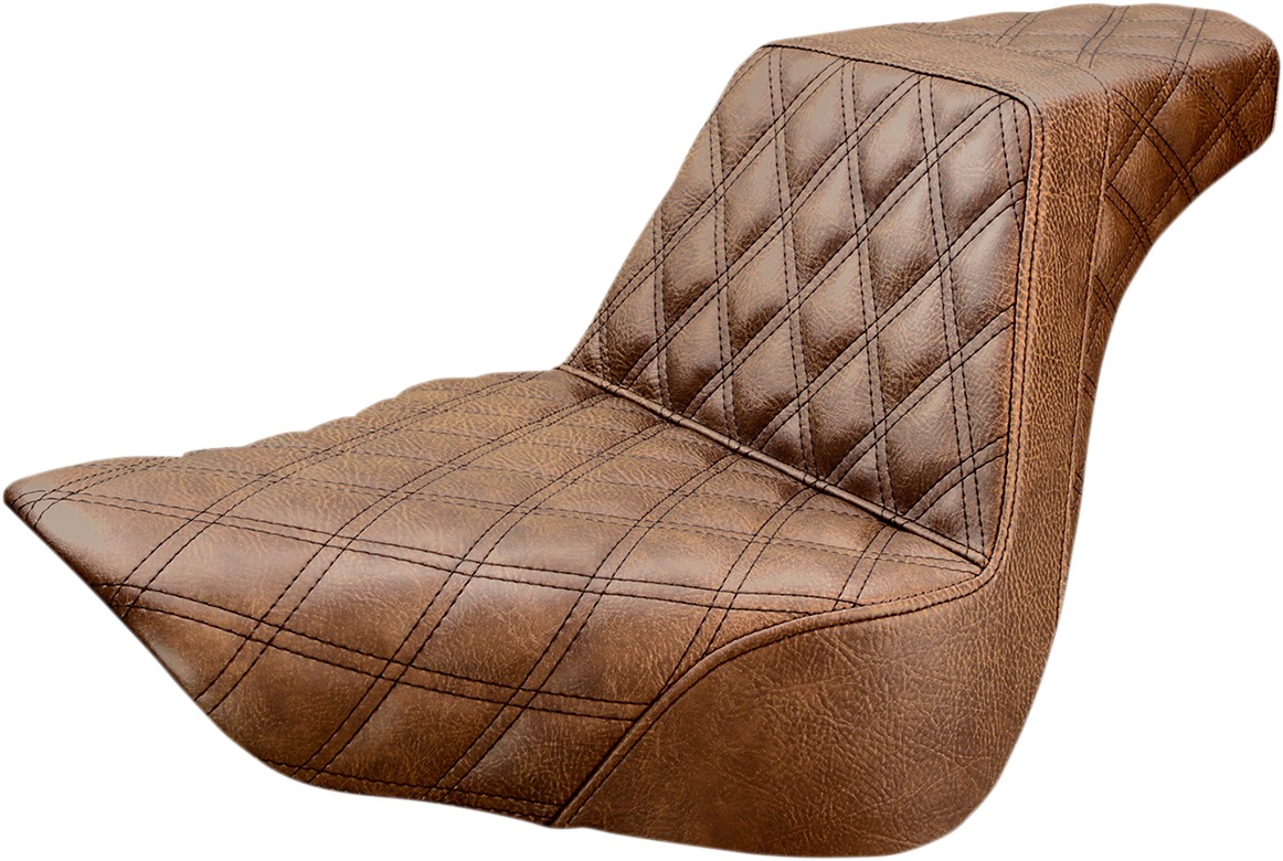 Step-Up Lattice Stitched 2-Up Seat Brown Gel - For 18-21 Harley FLFB - Click Image to Close