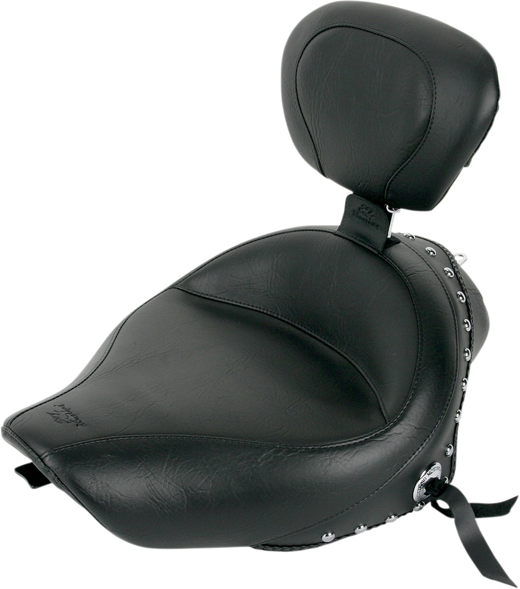 Wide Concho Studded Solo Seat Black w/Backrest - For 04-20 Harley XL XR - Click Image to Close