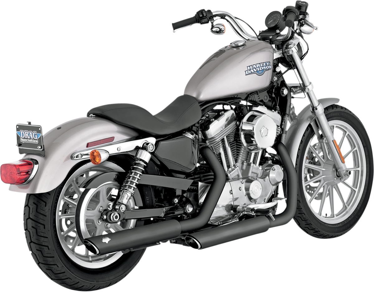 Twin Slash Cut 3" Black Slip On Exhaust - For 04-13 Harley Sportster - Click Image to Close