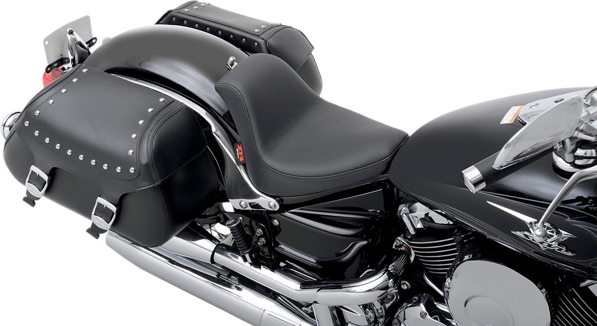 Smooth Vinyl Solo Seat Black Low Profile - For 98-11 Yamaha 650 V-Star Cla/Sil - Click Image to Close