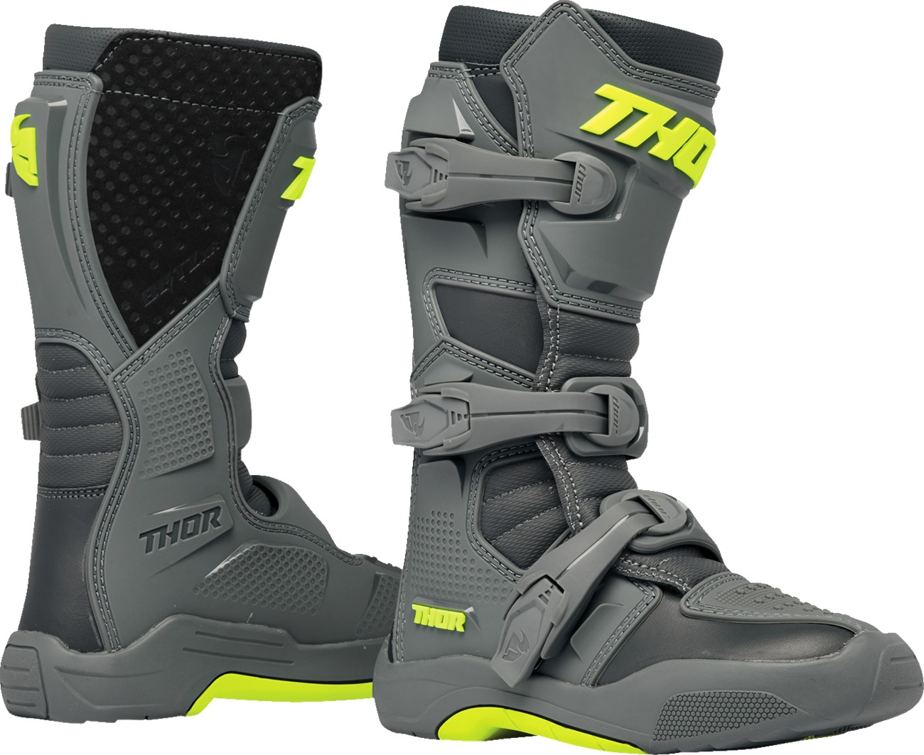 Thor Youth Blitz XR Boots Charcoal/Gray Size 5 - Youth MX boots in charcoal/gray, size 5 - Click Image to Close