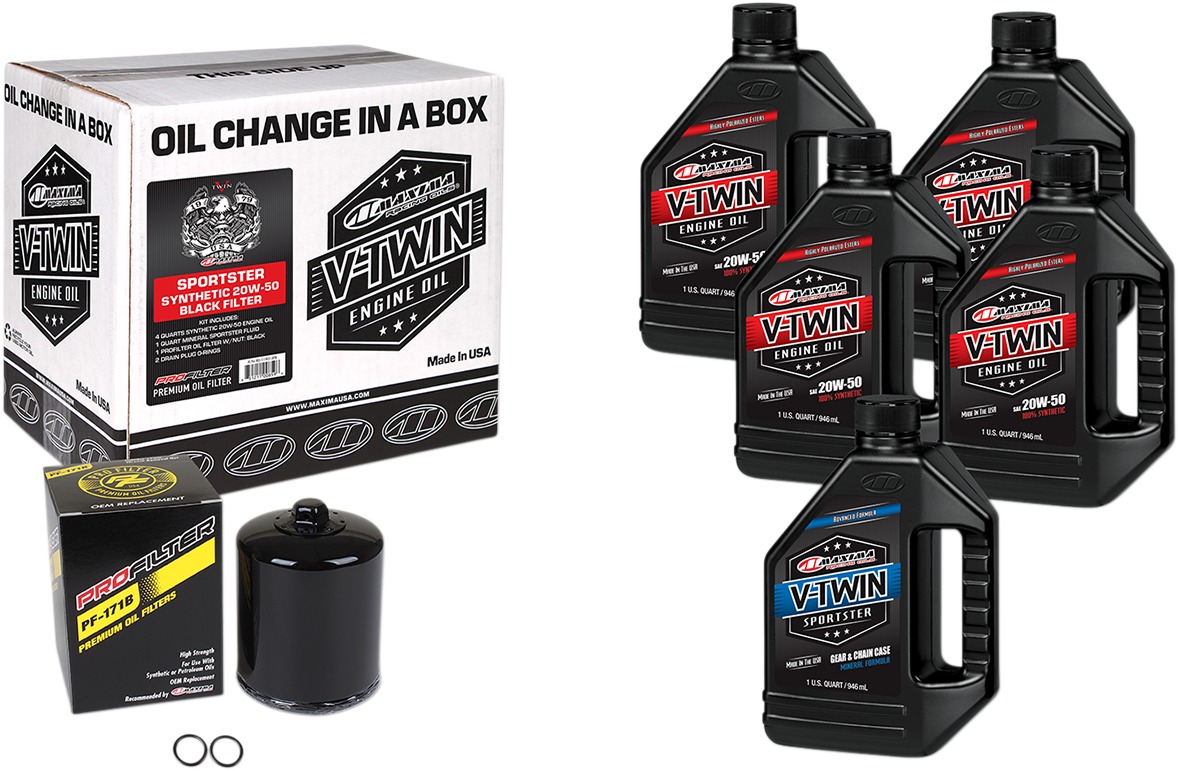 V-Twin Oil Change Kit Synthetic w/ Black Filter Sportster - Click Image to Close