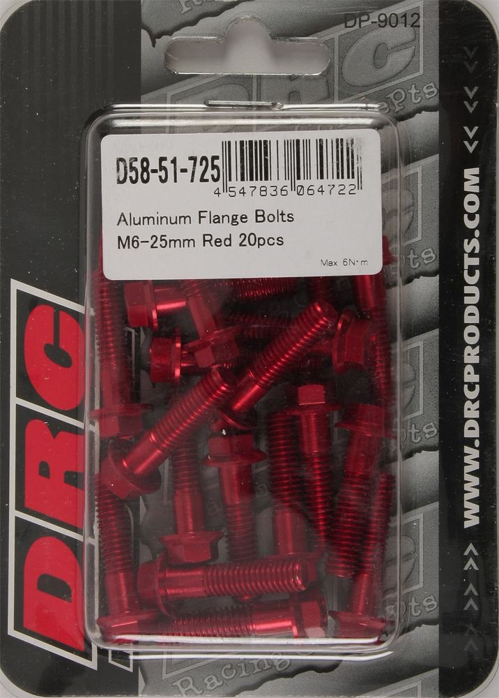 Aluminum Flange Bolts Red M6X25Mm 20/Pk - Click Image to Close