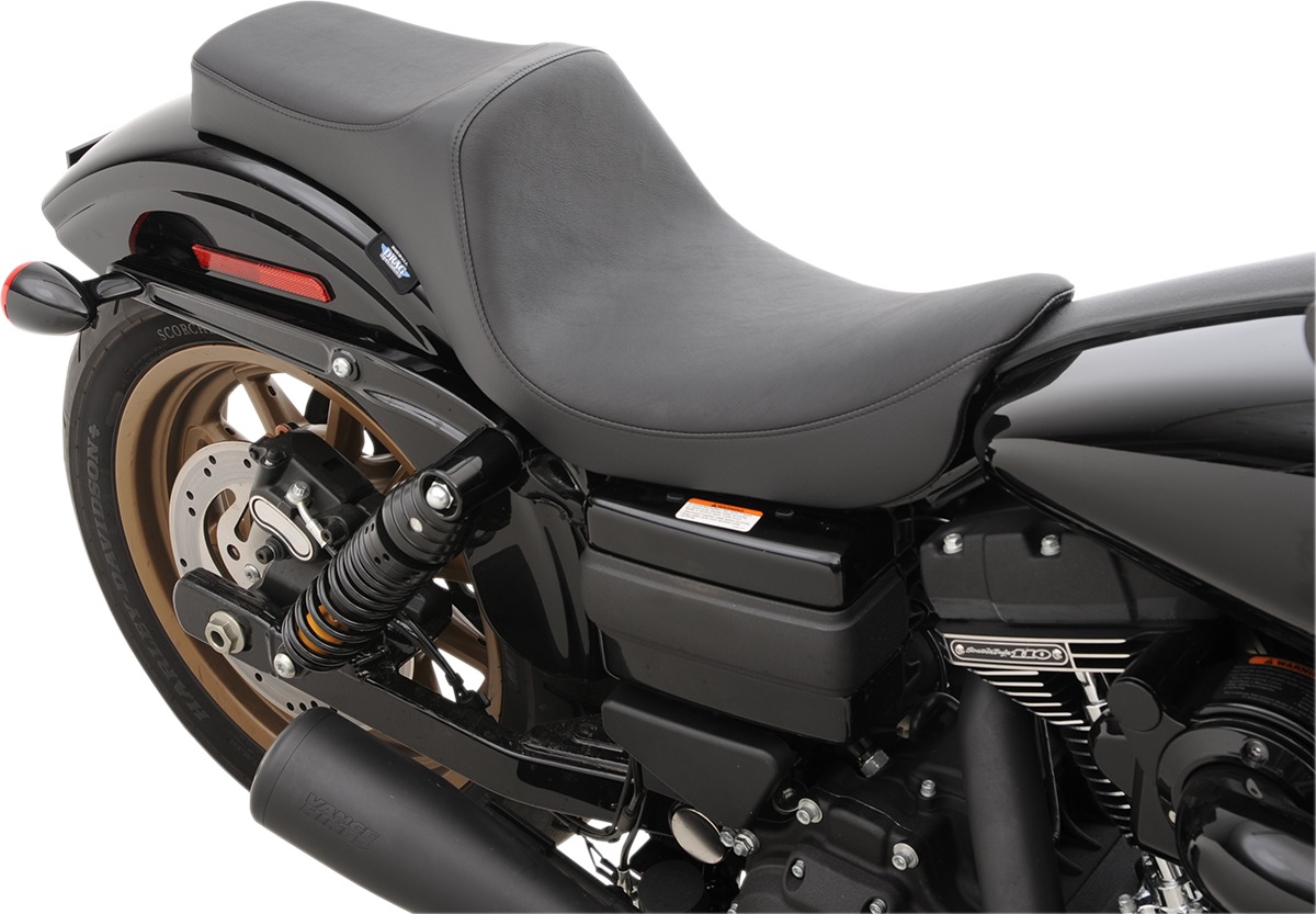 Predator Smooth Vinyl 2-Up Seat Black Foam - For 06-17 Harley Dyna - Click Image to Close