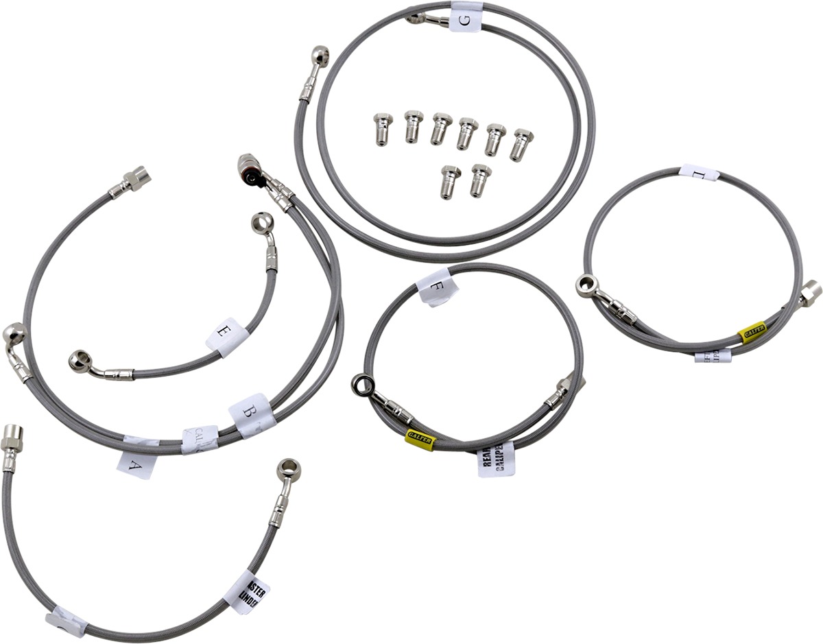 Stainless Steel 7 Lines Brake Line Kit - Front, Rear, & Clutch - For 08-16 Yamaha FJR1300A - Click Image to Close