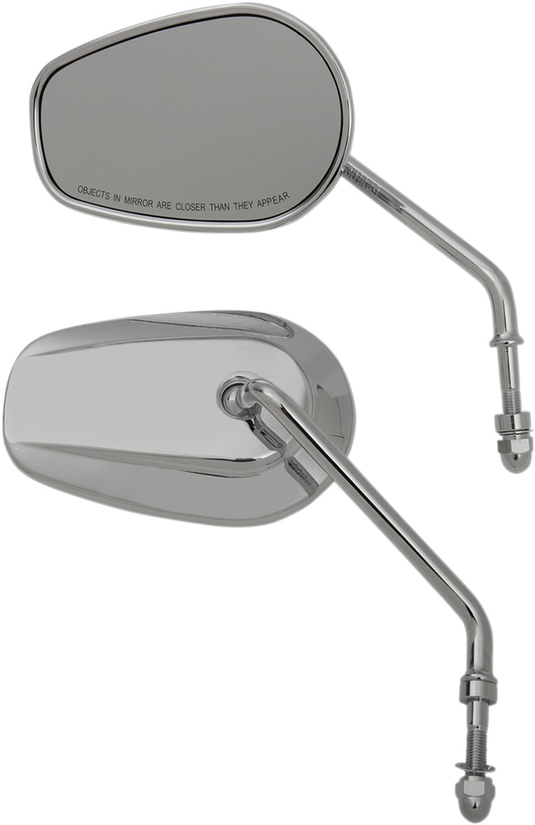 Teardrop Chrome Mirrors Long Stem - Pair of Left & Right - For Harley Bar Mounts - Click Image to Close